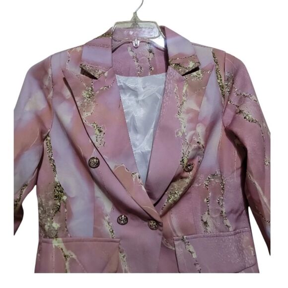 Stylish Pink Multicolored Marble Print LongSleeve Blazer Fully Lined Sz Small - Picture 3 of 6